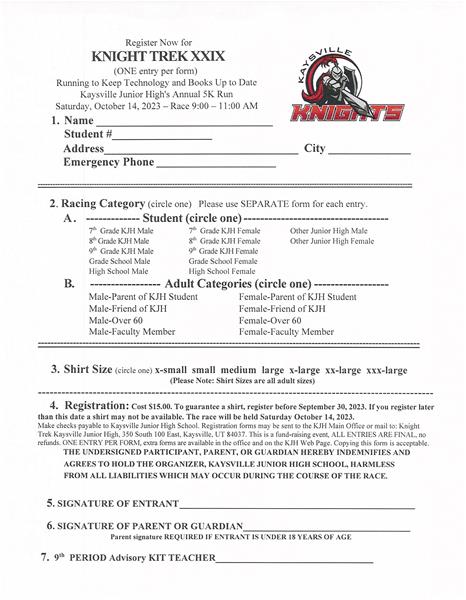 Knight Trek Registration Form